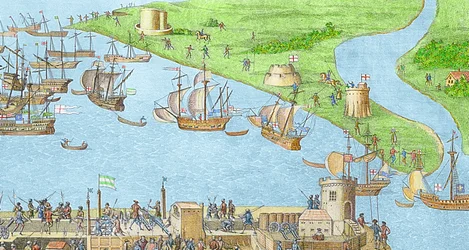 Le campement des forces anglaises près de Portsmouth pendant la bataille du Solent